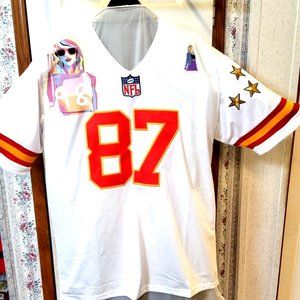 T Swiftie KC 87 Football Jersey With Theme (1989) Necklace White/ Red Size M